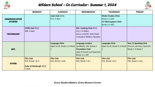 Summer 1 2024 Co Curricular Timetable 1